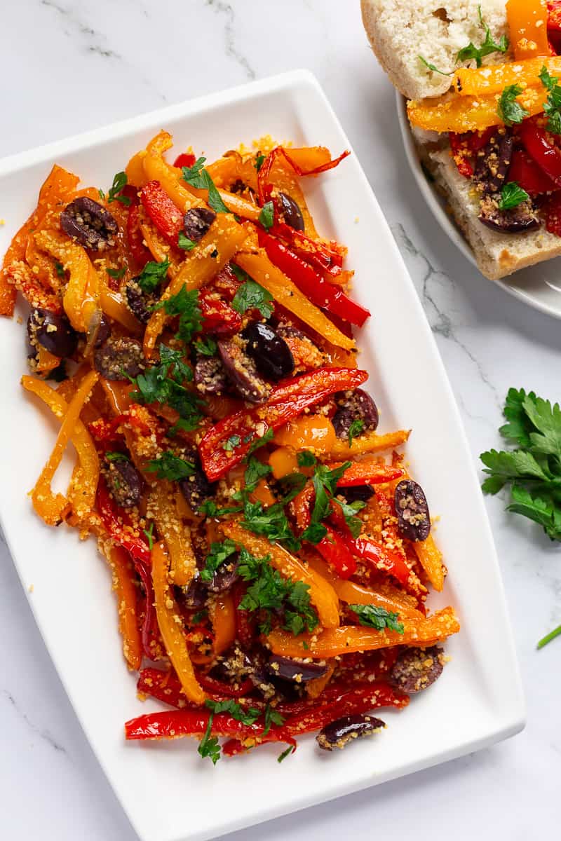 Italian Peppers with Olives and Breadcrumbs.