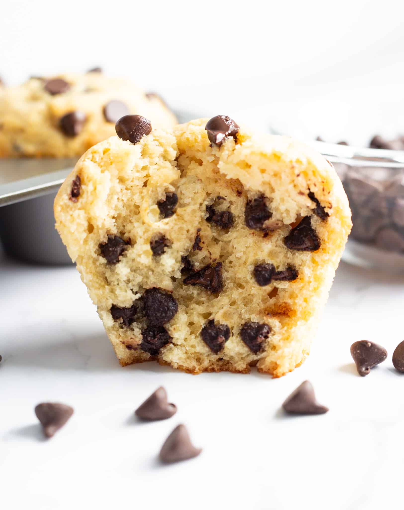 Bakery-style chocolate chip muffins.