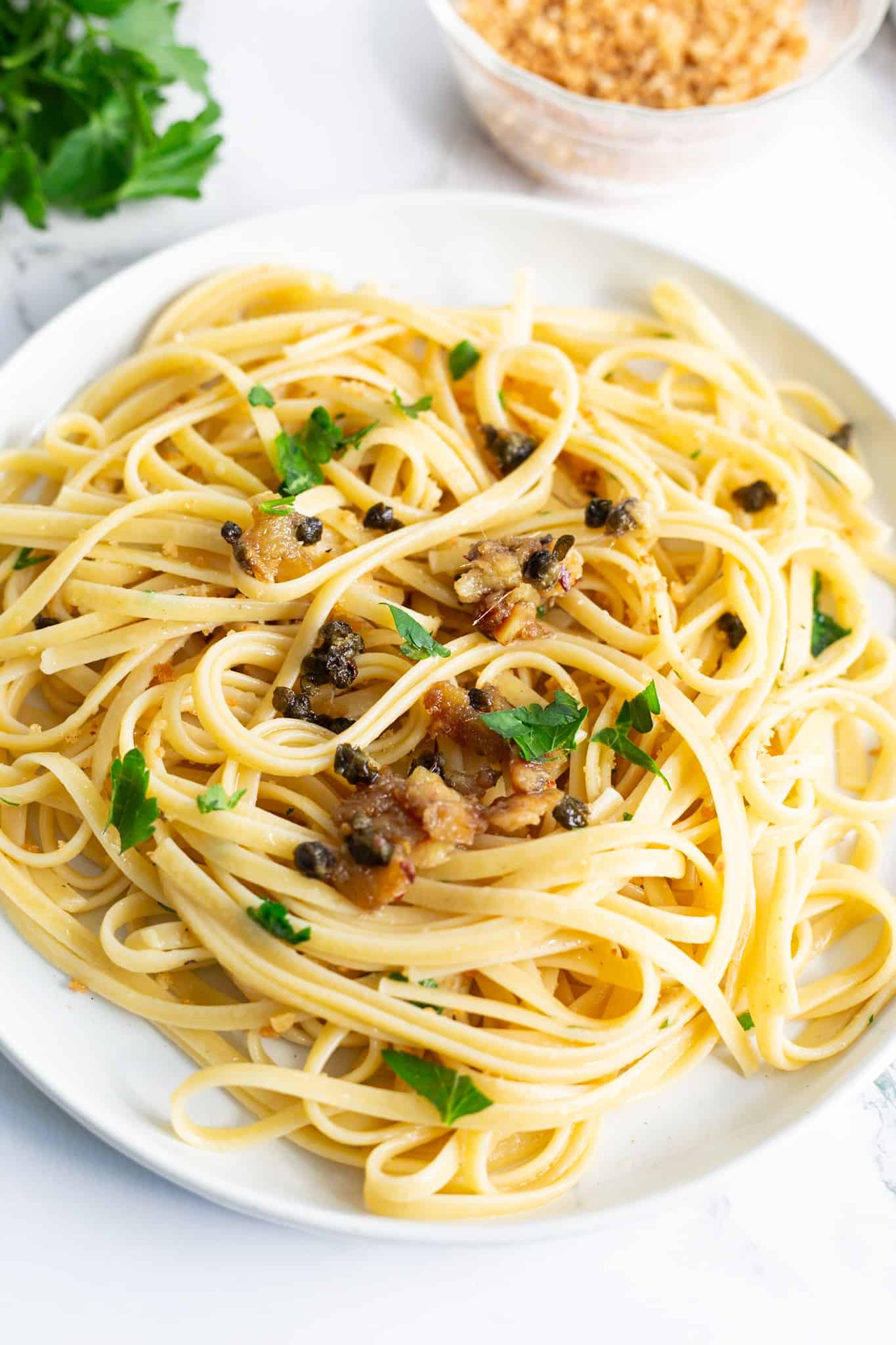 Fried Caper and Garlic Pasta.