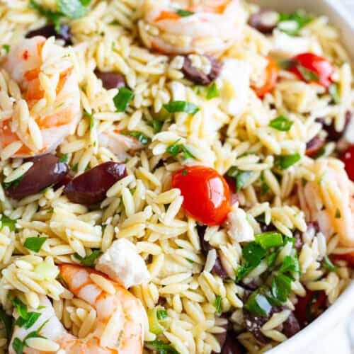 Mediterranean Shrimp Orzo Salad.