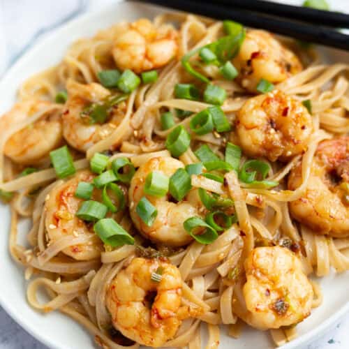 Garlic Scallion Noodles with Shrimp.