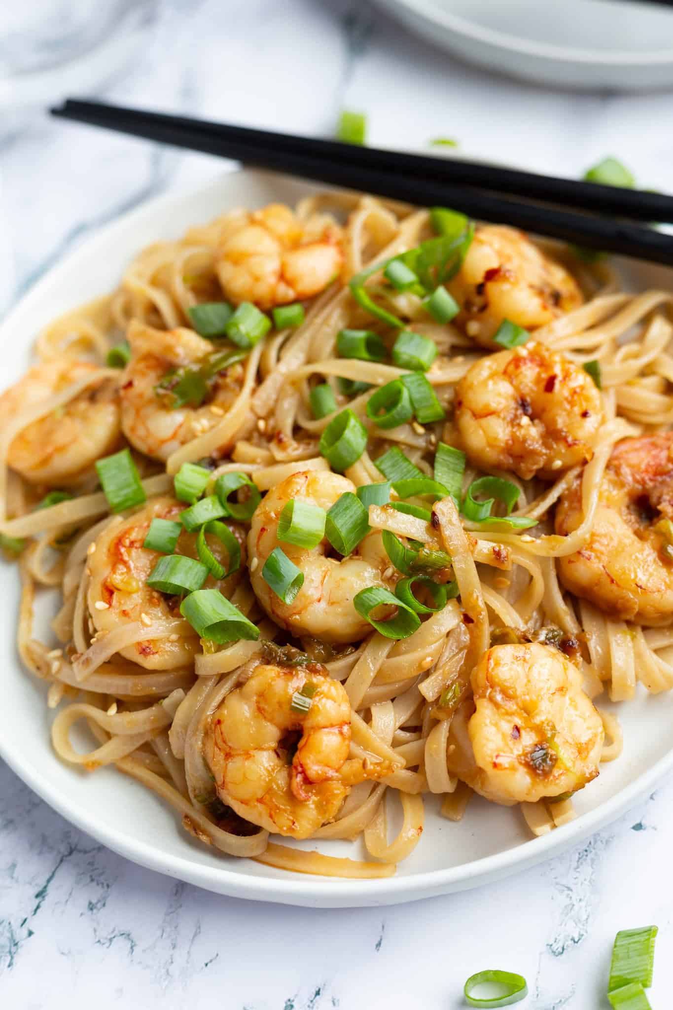 Garlic Scallion Noodles with Shrimp.