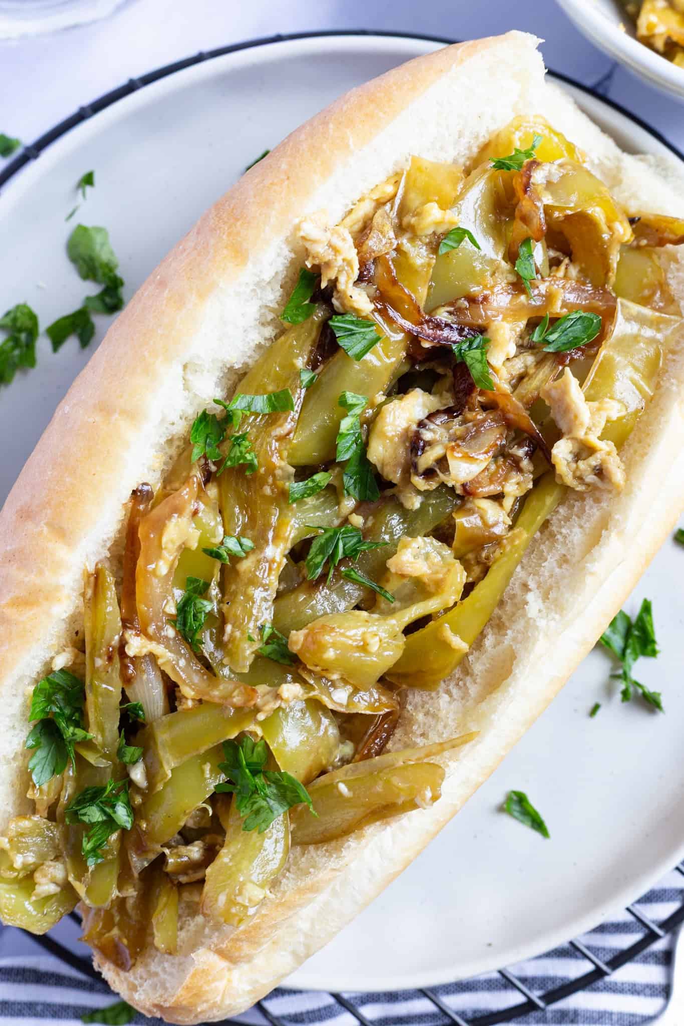 A peppers and eggs sandwich.